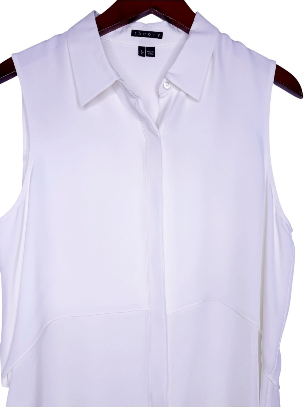 THEORY Silk Sleeveless Hidden Button Front Blouse Size Large in Ivory - Picture 2 of 10